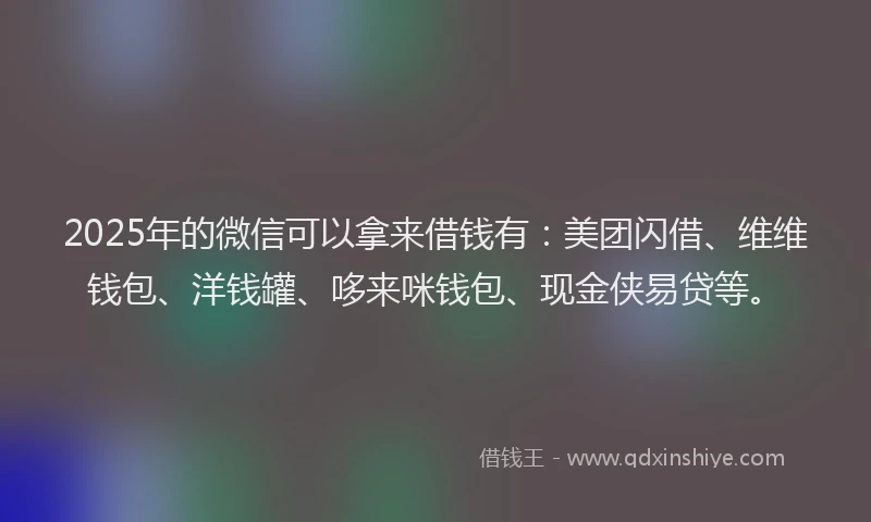 2025年的微信可以拿来借钱有：美团闪借、维维钱包、洋钱罐、哆来咪钱包、现金侠易贷等。