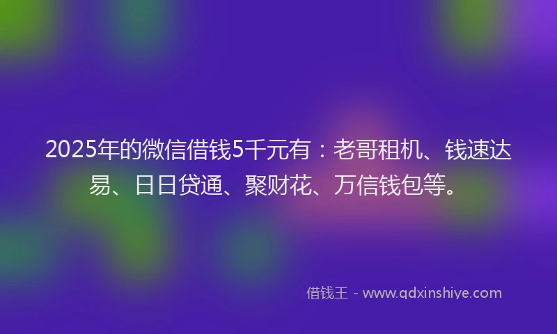 2025年的微信借钱5千元有：老哥租机、钱速达易、日日贷通、聚财花、万信钱包等。