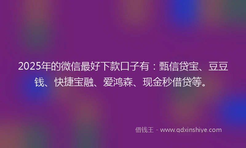 2025年的微信最好下款口子有：甄信贷宝、豆豆钱、快捷宝融、爱鸿森、现金秒借贷等。