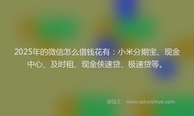 2025年的微信怎么借钱花有：小米分期宝、现金中心、及时租、现金侠速贷、极速贷等。
