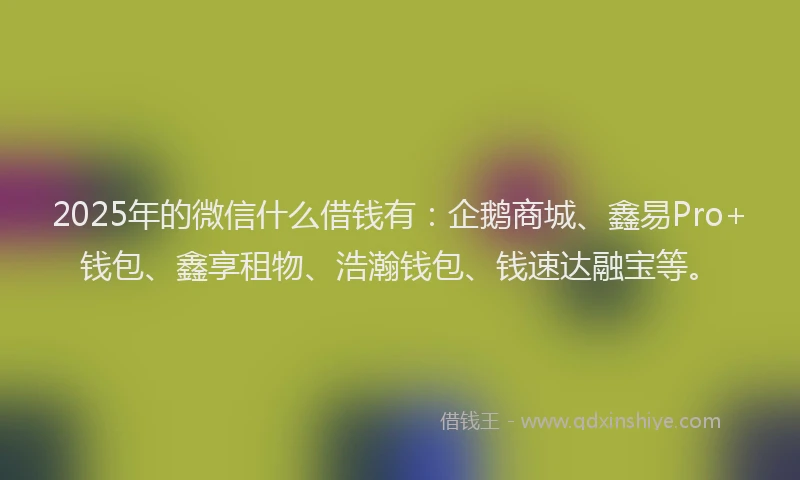 2025年的微信什么借钱有：企鹅商城、鑫易Pro+钱包、鑫享租物、浩瀚钱包、钱速达融宝等。