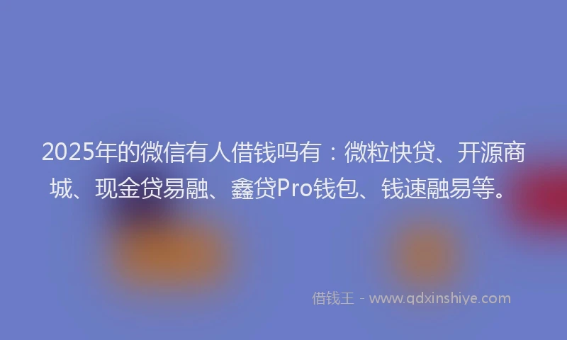 2025年的微信有人借钱吗有：微粒快贷、开源商城、现金贷易融、鑫贷Pro钱包、钱速融易等。