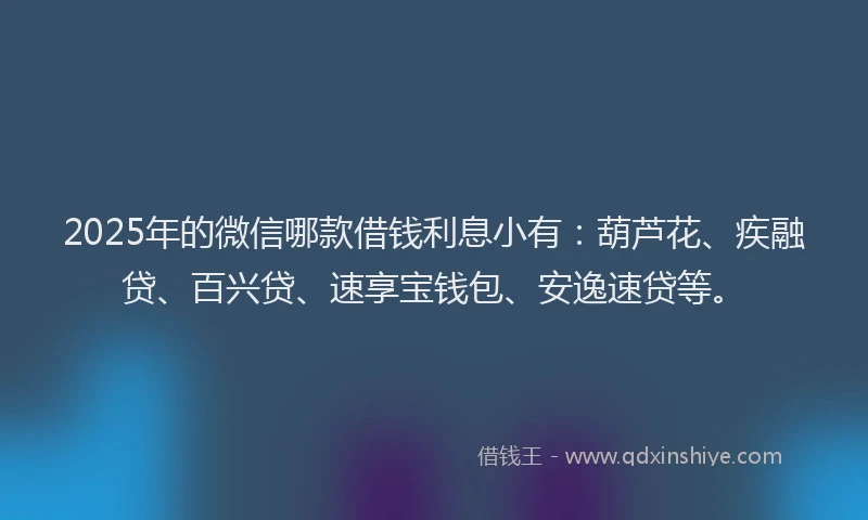 2025年的微信哪款借钱利息小有：葫芦花、疾融贷、百兴贷、速享宝钱包、安逸速贷等。