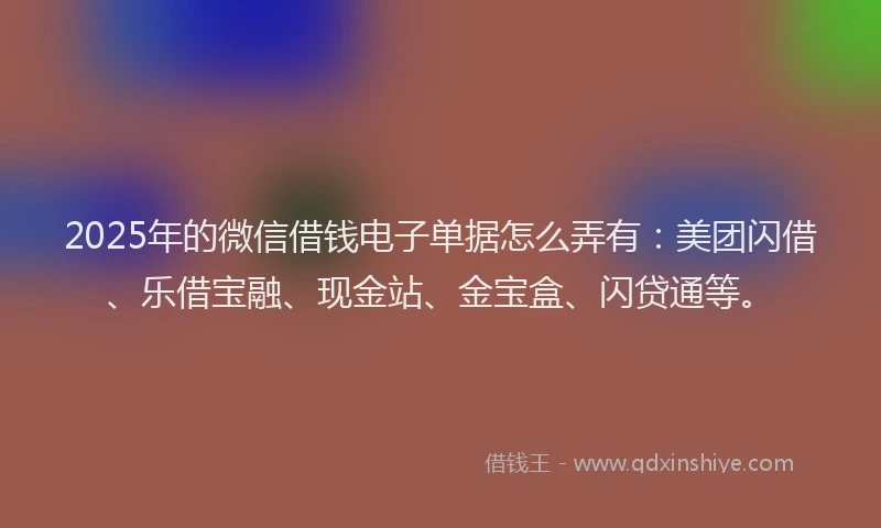 2025年的微信借钱电子单据怎么弄有：美团闪借、乐借宝融、现金站、金宝盒、闪贷通等。