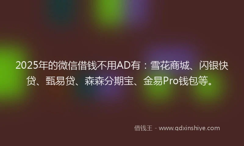 2025年的微信借钱不用AD有：雪花商城、闪银快贷、甄易贷、森森分期宝、金易Pro钱包等。