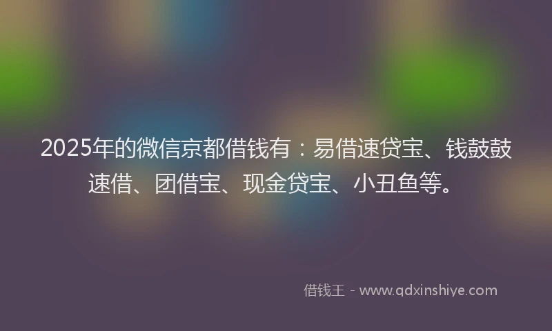 2025年的微信京都借钱有：易借速贷宝、钱鼓鼓速借、团借宝、现金贷宝、小丑鱼等。