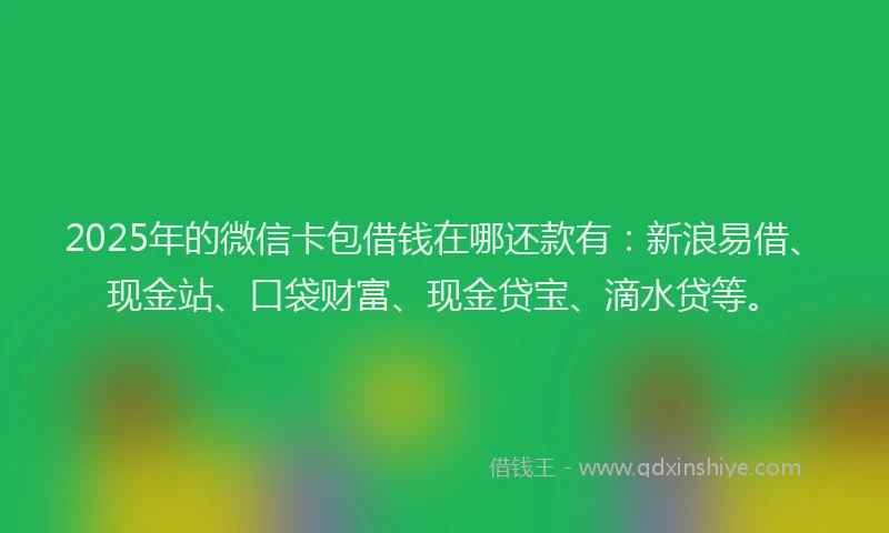2025年的微信卡包借钱在哪还款有：新浪易借、现金站、口袋财富、现金贷宝、滴水贷等。