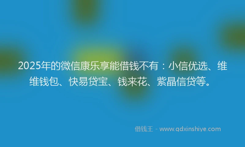 2025年的微信康乐享能借钱不有：小信优选、维维钱包、快易贷宝、钱来花、紫晶信贷等。