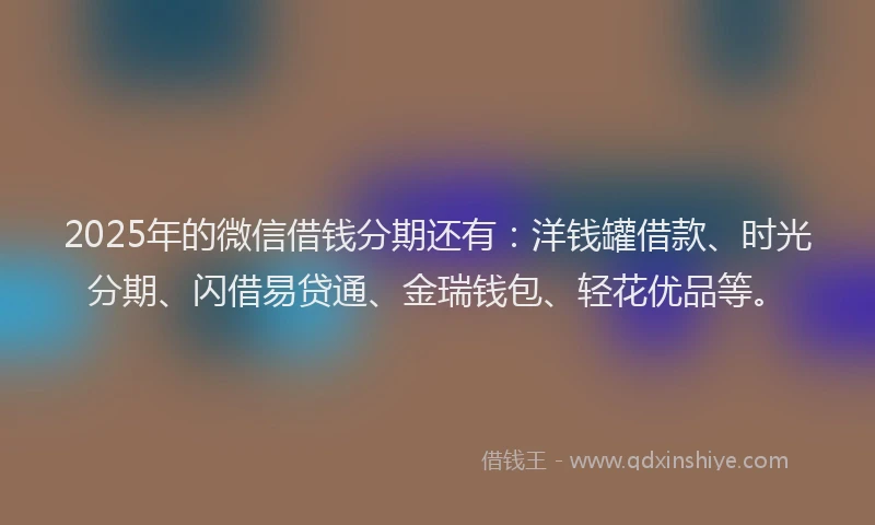 2025年的微信借钱分期还有：洋钱罐借款、时光分期、闪借易贷通、金瑞钱包、轻花优品等。