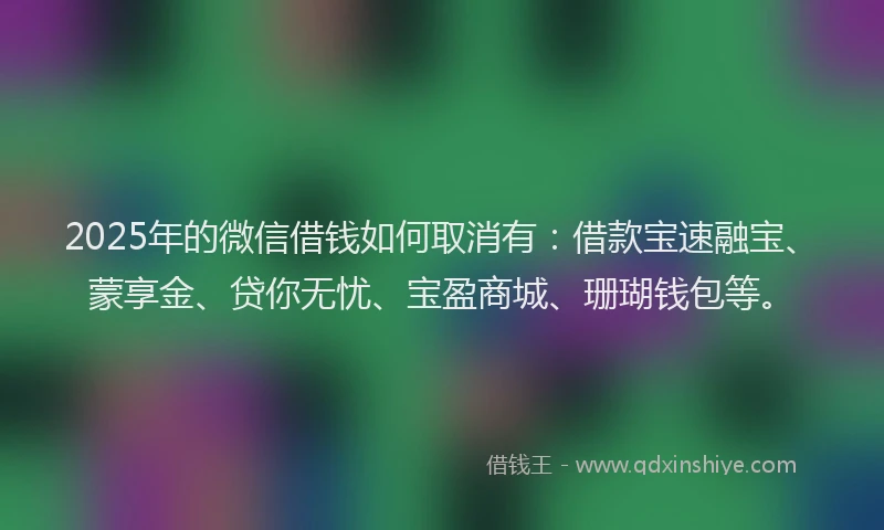 2025年的微信借钱如何取消有：借款宝速融宝、蒙享金、贷你无忧、宝盈商城、珊瑚钱包等。