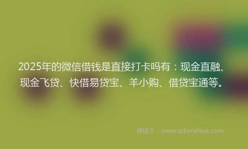 2025年的微信借钱是直接打卡吗有：现金直融、现金飞贷、快借易贷宝、羊小购、借贷宝通等。
