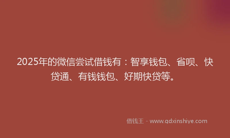 2025年的微信尝试借钱有：智享钱包、省呗、快贷通、有钱钱包、好期快贷等。