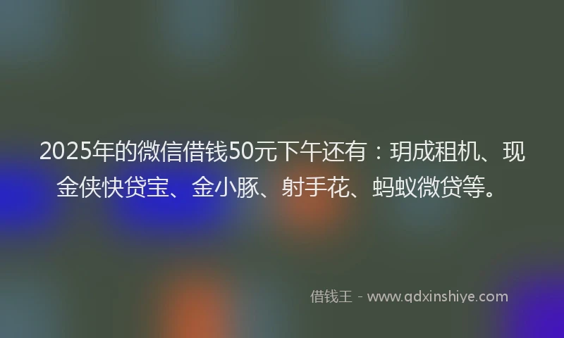 2025年的微信借钱50元下午还有：玥成租机、现金侠快贷宝、金小豚、射手花、蚂蚁微贷等。