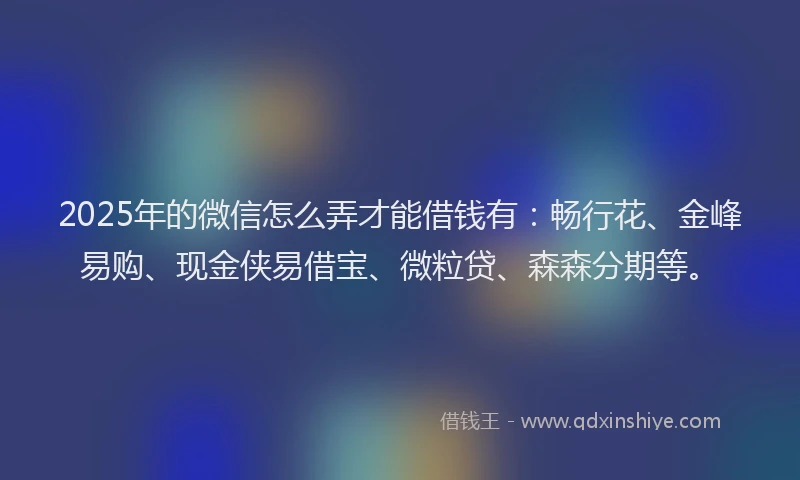 2025年的微信怎么弄才能借钱有：畅行花、金峰易购、现金侠易借宝、微粒贷、森森分期等。