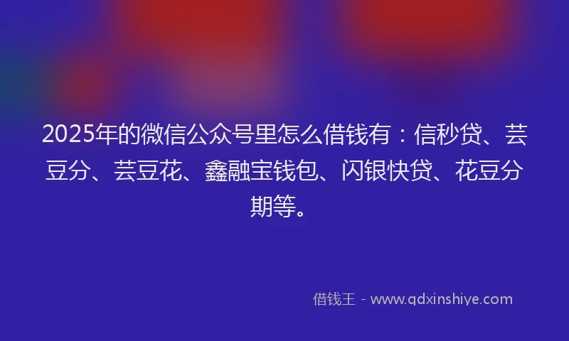 2025年的微信公众号里怎么借钱有：信秒贷、芸豆分、芸豆花、鑫融宝钱包、闪银快贷、花豆分期等。