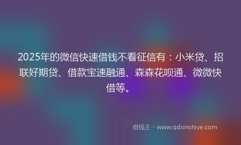 2025年的微信快速借钱不看征信有：小米贷、招联好期贷、借款宝速融通、森森花呗通、微微快借等。