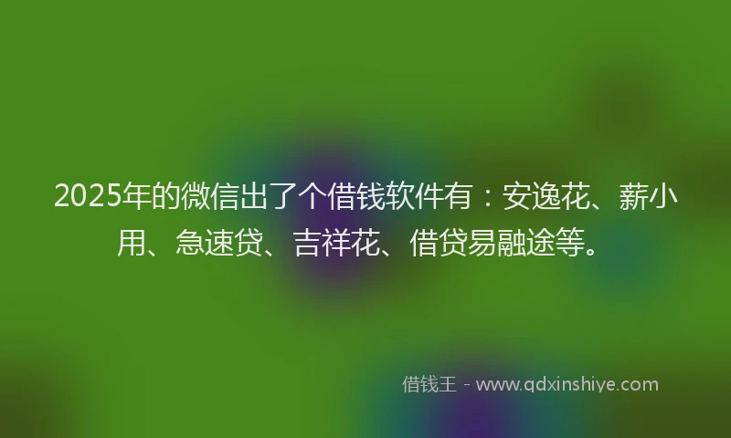 2025年的微信出了个借钱软件有：安逸花、薪小用、急速贷、吉祥花、借贷易融途等。