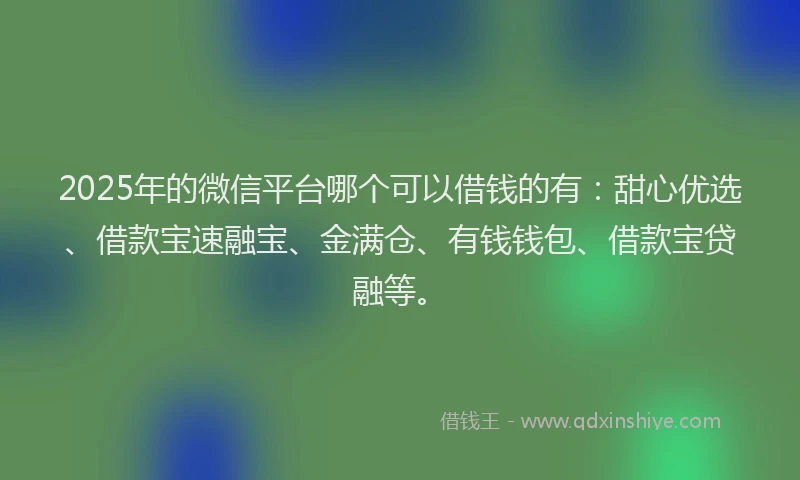 2025年的微信平台哪个可以借钱的有：甜心优选、借款宝速融宝、金满仓、有钱钱包、借款宝贷融等。