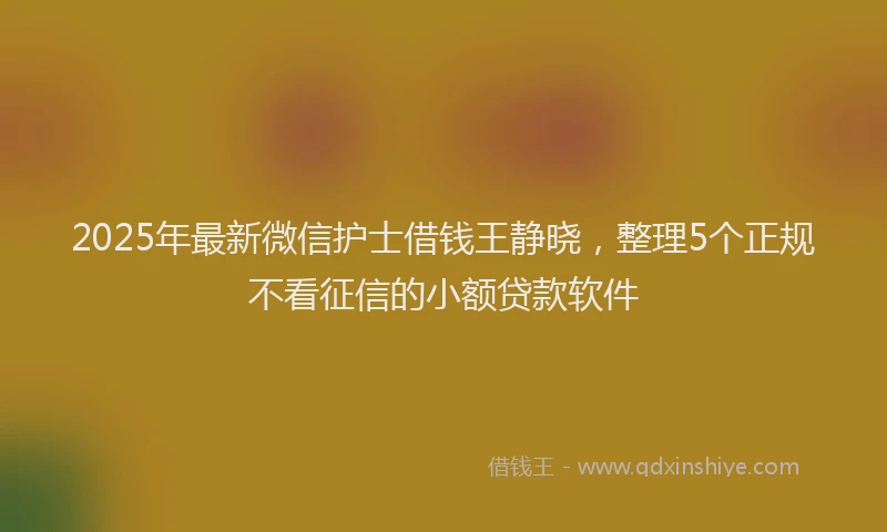 2025年最新微信护士借钱王静晓，整理5个正规不看征信的小额贷款软件