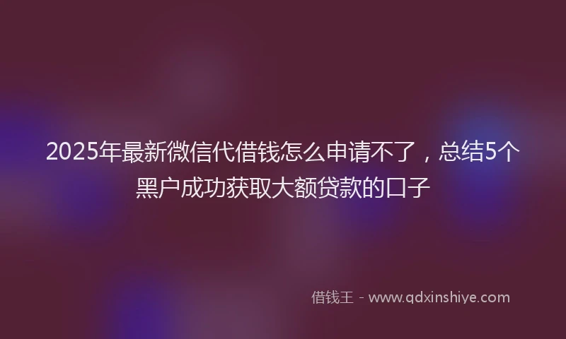 2025年最新微信代借钱怎么申请不了，总结5个黑户成功获取大额贷款的口子