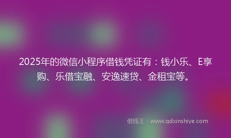 2025年的微信小程序借钱凭证有：钱小乐、E享购、乐借宝融、安逸速贷、金租宝等。