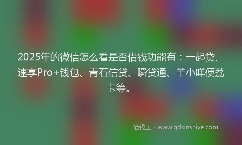 2025年的微信怎么看是否借钱功能有：一起贷、速享Pro+钱包、青石信贷、瞬贷通、羊小咩便荔卡等。