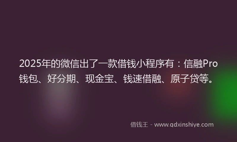 2025年的微信出了一款借钱小程序有：信融Pro钱包、好分期、现金宝、钱速借融、原子贷等。