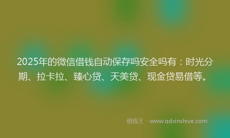 2025年的微信借钱自动保存吗安全吗有：时光分期、拉卡拉、臻心贷、天美贷、现金贷易借等。