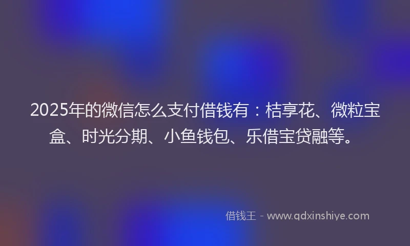 2025年的微信怎么支付借钱有:桔享花、微粒宝盒、时光分期、小鱼钱包、乐借宝贷融等。