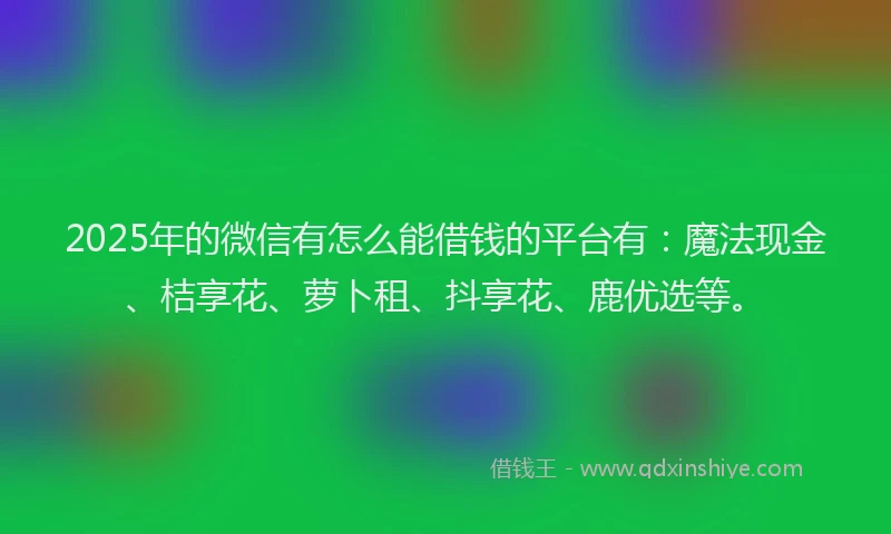 2025年的微信有怎么能借钱的平台有：魔法现金、桔享花、萝卜租、抖享花、鹿优选等。
