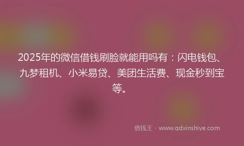 2025年的微信借钱刷脸就能用吗有：闪电钱包、九梦租机、小米易贷、美团生活费、现金秒到宝等。