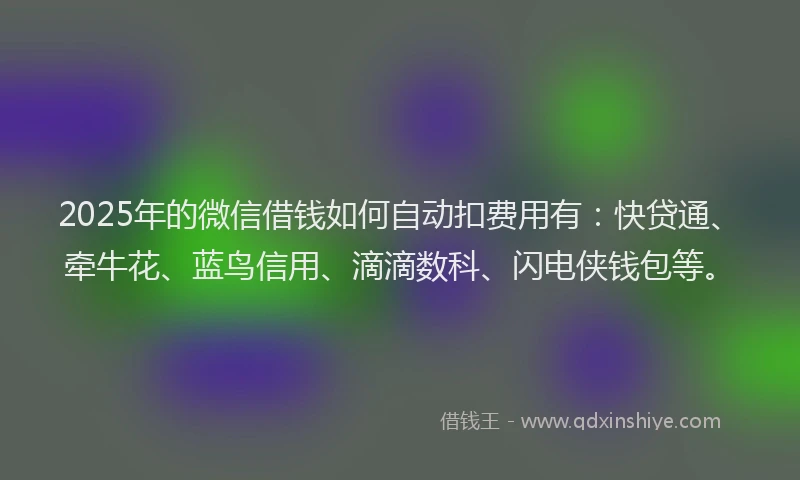 2025年的微信借钱如何自动扣费用有：快贷通、牵牛花、蓝鸟信用、滴滴数科、闪电侠钱包等。