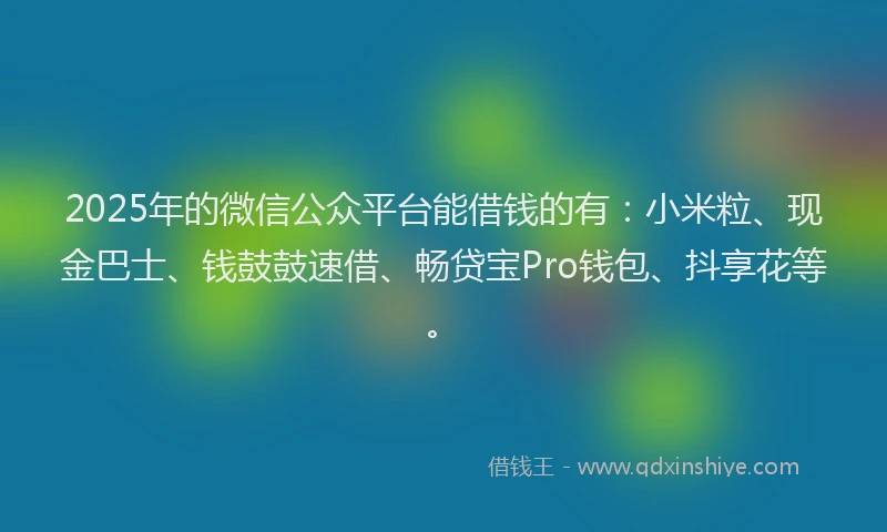 2025年的微信公众平台能借钱的有：小米粒、现金巴士、钱鼓鼓速借、畅贷宝Pro钱包、抖享花等。