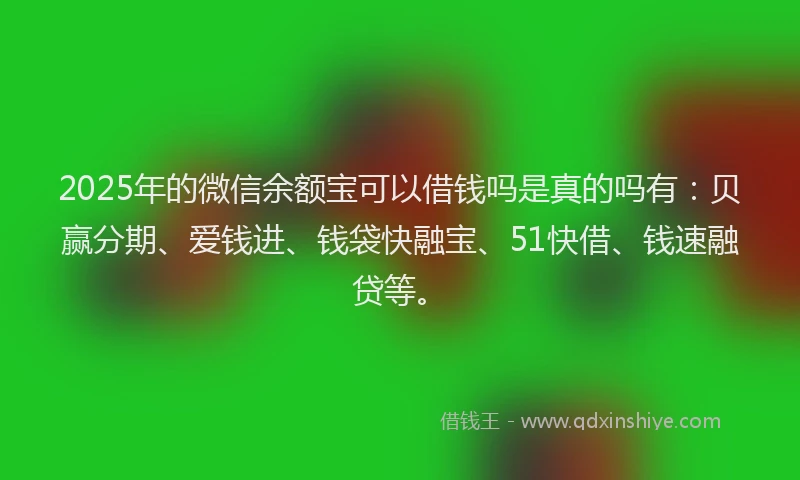 2025年的微信余额宝可以借钱吗是真的吗有：贝赢分期、爱钱进、钱袋快融宝、51快借、钱速融贷等。