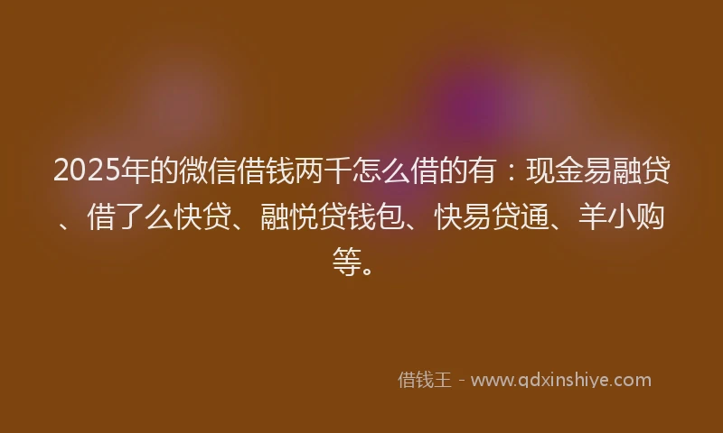 2025年的微信借钱两千怎么借的有：现金易融贷、借了么快贷、融悦贷钱包、快易贷通、羊小购等。
