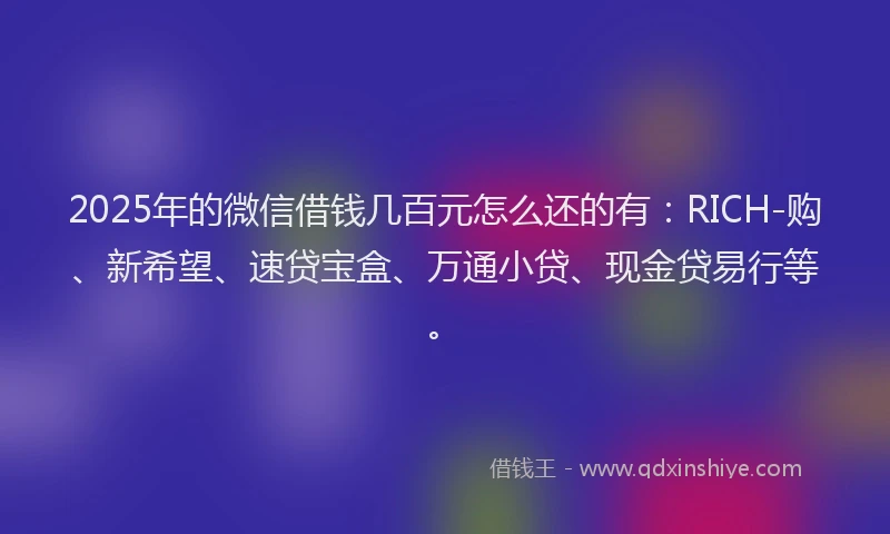 2025年的微信借钱几百元怎么还的有：RICH-购、新希望、速贷宝盒、万通小贷、现金贷易行等。