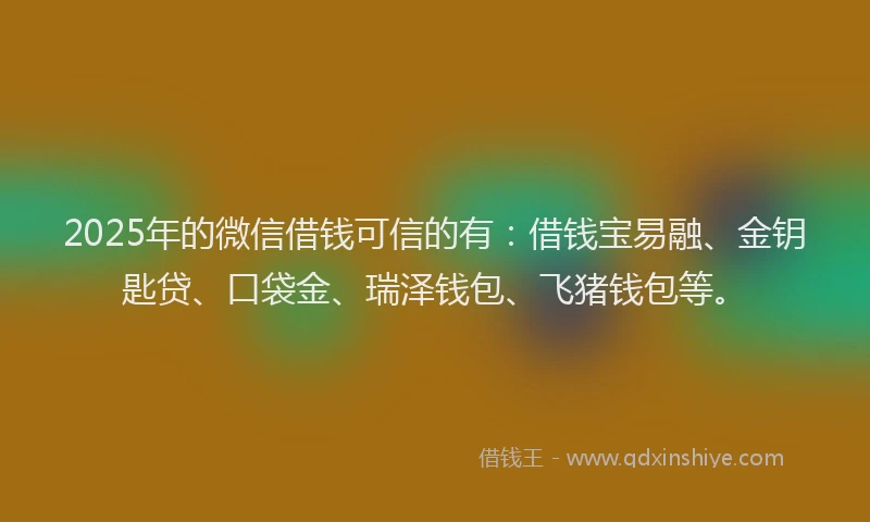 2025年的微信借钱可信的有：借钱宝易融、金钥匙贷、口袋金、瑞泽钱包、飞猪钱包等。