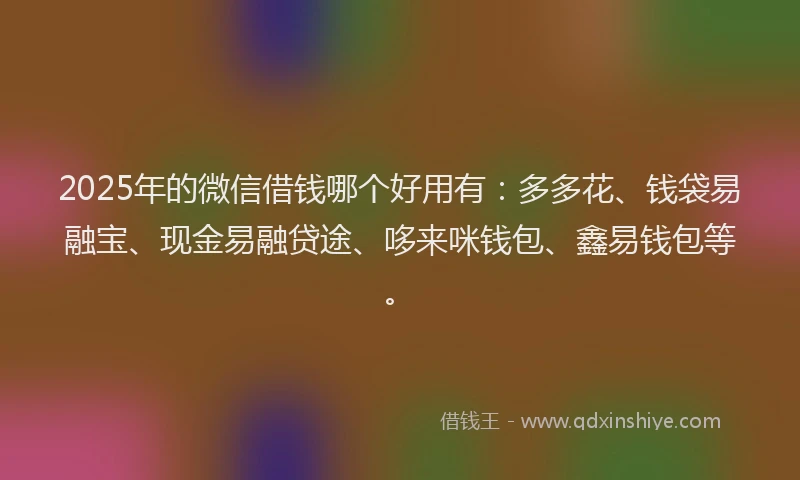 2025年的微信借钱哪个好用有：多多花、钱袋易融宝、现金易融贷途、哆来咪钱包、鑫易钱包等。