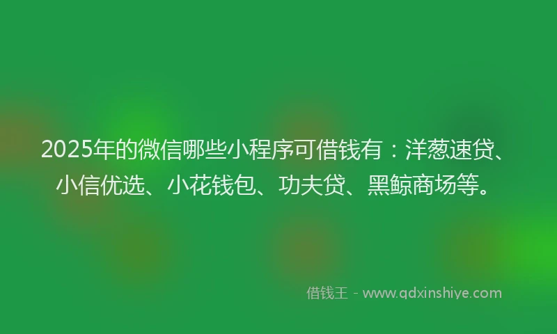 2025年的微信哪些小程序可借钱有：洋葱速贷、小信优选、小花钱包、功夫贷、黑鲸商场等。