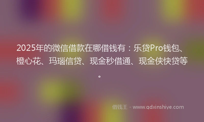 2025年的微信借款在哪借钱有：乐贷Pro钱包、橙心花、玛瑙信贷、现金秒借通、现金侠快贷等。
