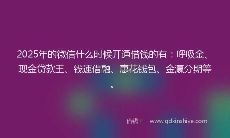 2025年的微信什么时候开通借钱的有：呼吸金、现金贷款王、钱速借融、惠花钱包、金瀛分期等。
