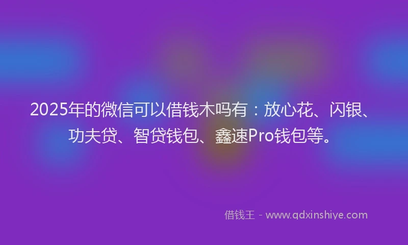 2025年的微信可以借钱木吗有：放心花、闪银、功夫贷、智贷钱包、鑫速Pro钱包等。