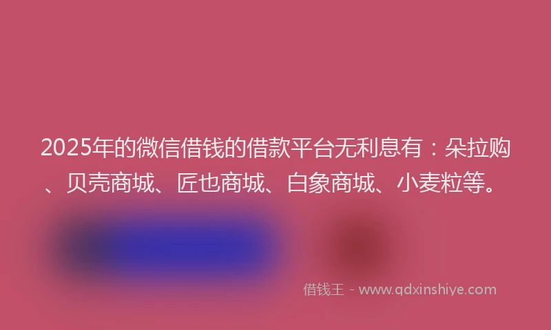 2025年的微信借钱的借款平台无利息有：朵拉购、贝壳商城、匠也商城、白象商城、小麦粒等。