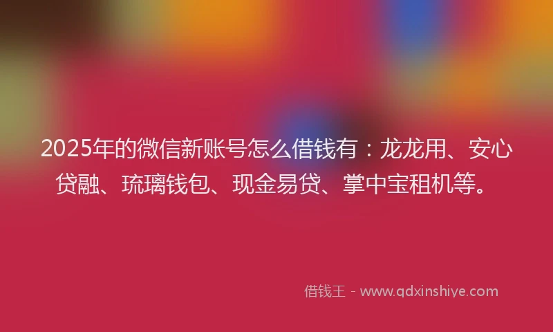 2025年的微信新账号怎么借钱有：龙龙用、安心贷融、琉璃钱包、现金易贷、掌中宝租机等。
