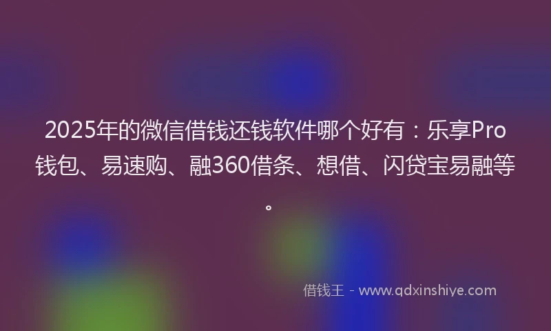 2025年的微信借钱还钱软件哪个好有：乐享Pro钱包、易速购、融360借条、想借、闪贷宝易融等。
