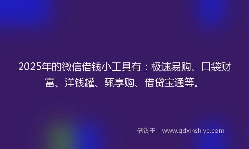 2025年的微信借钱小工具有：极速易购、口袋财富、洋钱罐、甄享购、借贷宝通等。