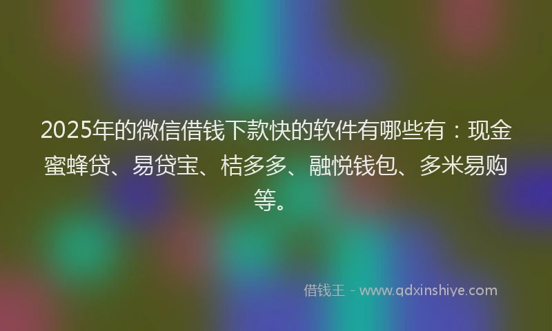 2025年的微信借钱下款快的软件有哪些有：现金蜜蜂贷、易贷宝、桔多多、融悦钱包、多米易购等。