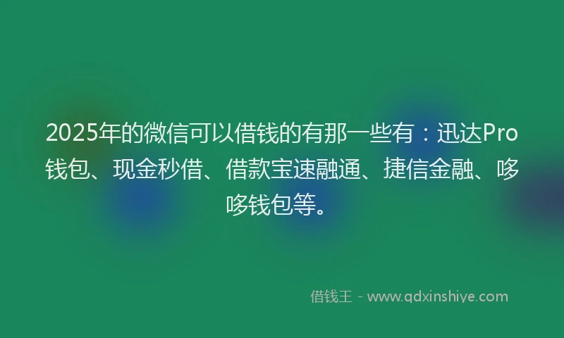 2025年的微信可以借钱的有那一些有：迅达Pro钱包、现金秒借、借款宝速融通、捷信金融、哆哆钱包等。