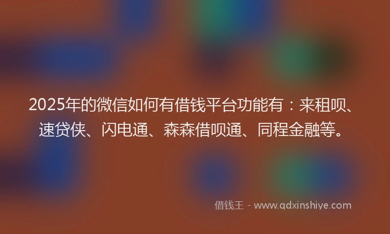 2025年的微信如何有借钱平台功能有：来租呗、速贷侠、闪电通、森森借呗通、同程金融等。