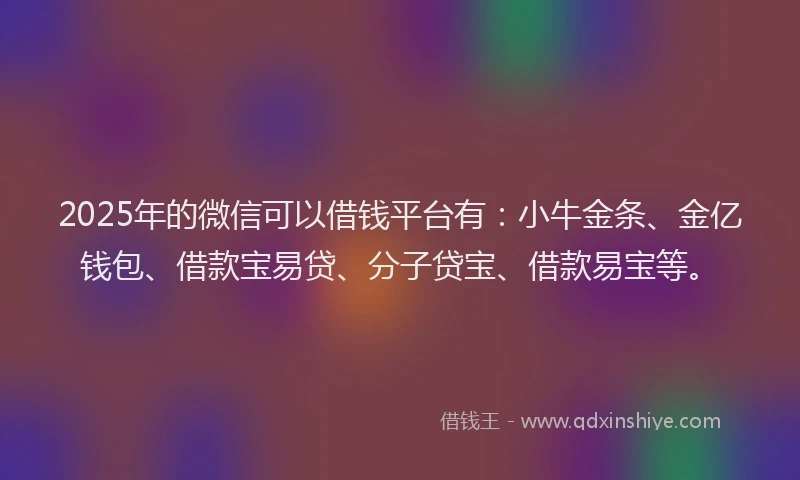 2025年的微信可以借钱平台有：小牛金条、金亿钱包、借款宝易贷、分子贷宝、借款易宝等。